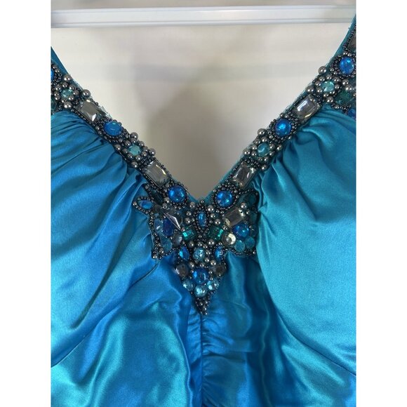 Vintage Y2K Cache Silk Satin Embellished Halter Gown Dress HOCO Prom - Picture 4 of 9